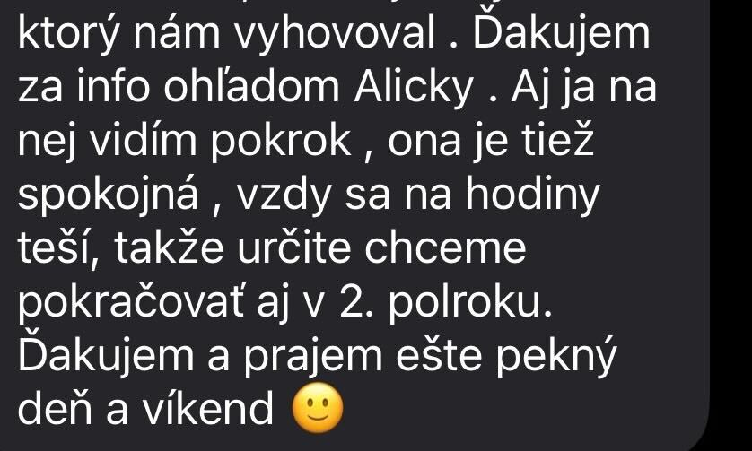 SMS správa od rodiča o Betty’s Academy