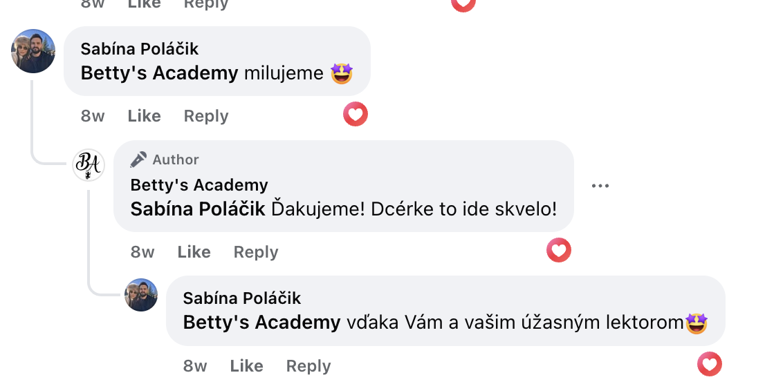 Facebook komentár od rodiča o Betty’s Academy