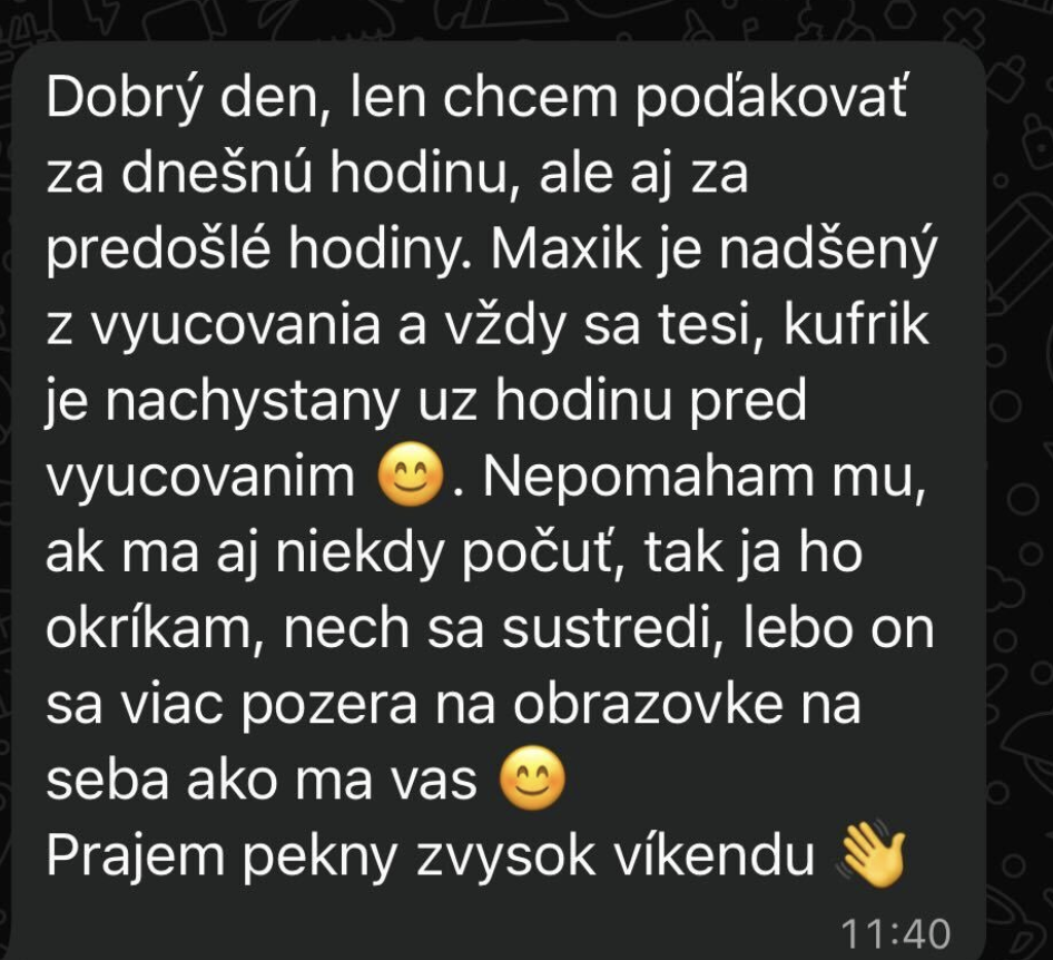 Instagram správa od rodiča o Betty’s Academy