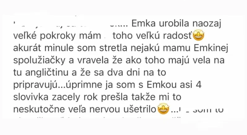 SMS recenzia od rodiča o Betty’s Academy